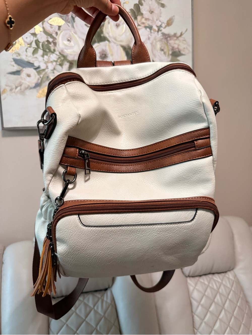 Cream & Brown Everyday Backpack - Stylish Women's Travel Bag